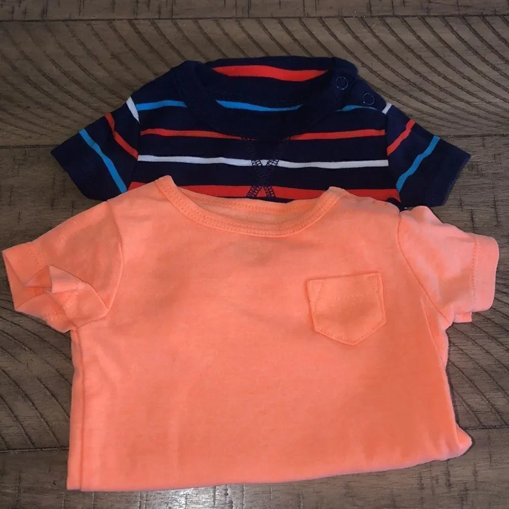 Carters Cotton Blend 2 Soft Onesies Nautical Stripes 🛳 and Neon Orange 🍊